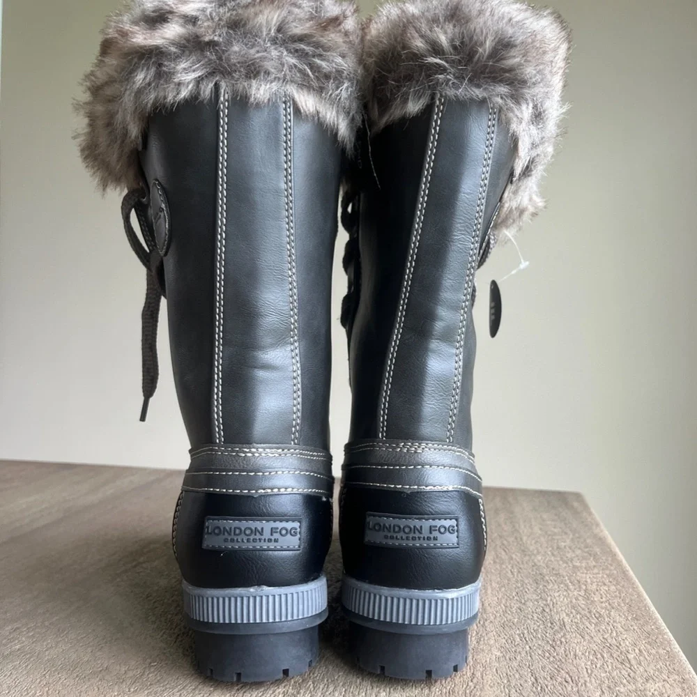 KIDS London Fog Melton Boots, Size 7, Black and Gray